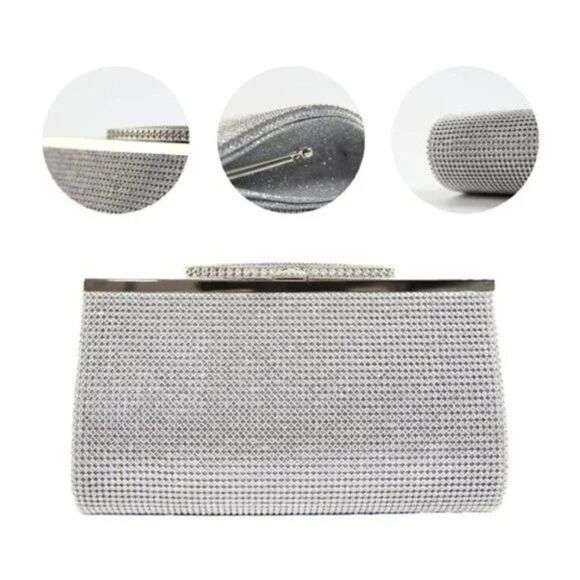 NEW CLUTCH Evening Bag Rhinestone Silver - Picture 3 of 7